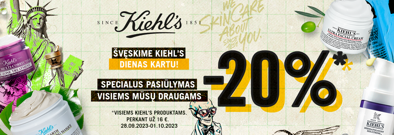 -20% KIEHL'S produktams, perkant už 16 Eur ar daugiau
