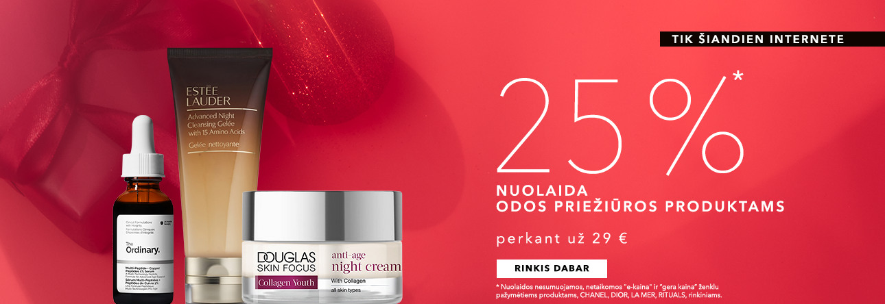 TIK INTERNETE! -25% bene visiems odos priežiūros produktams, perkant už 29 €