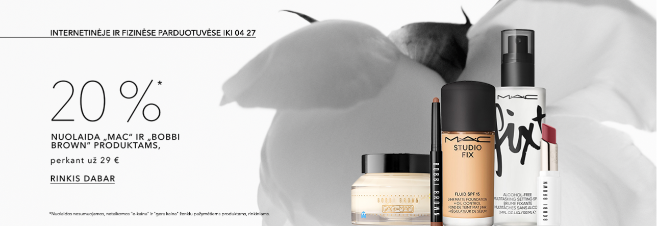 -20%* MAC, BOBBI BROWN , perkant už 29 €