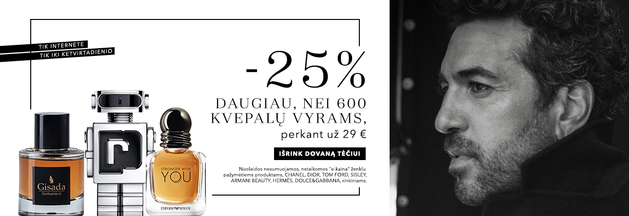 TIK INTERNETE -25% kvepalams vyrams, perkant už 29 €