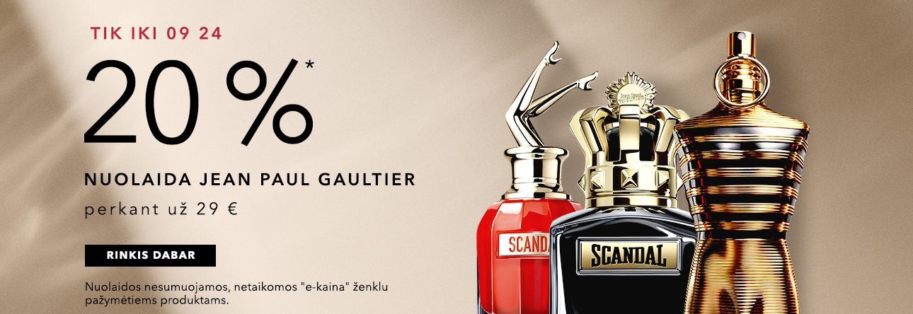 -20% Perkant JEAN PAUL GAULTIER produktų už 29 Eur ar daugiau
