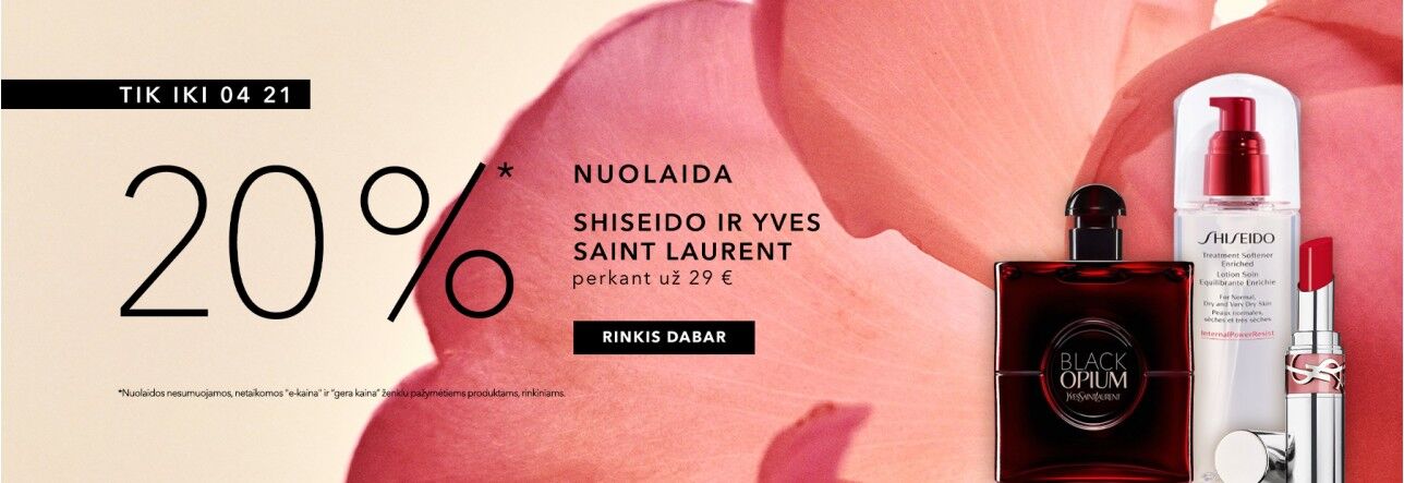 Gauk 20% nuolaidą Shiseido ir YSL perkant už 29 eur